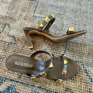 Taupe & Gold Studded 3in Sandals